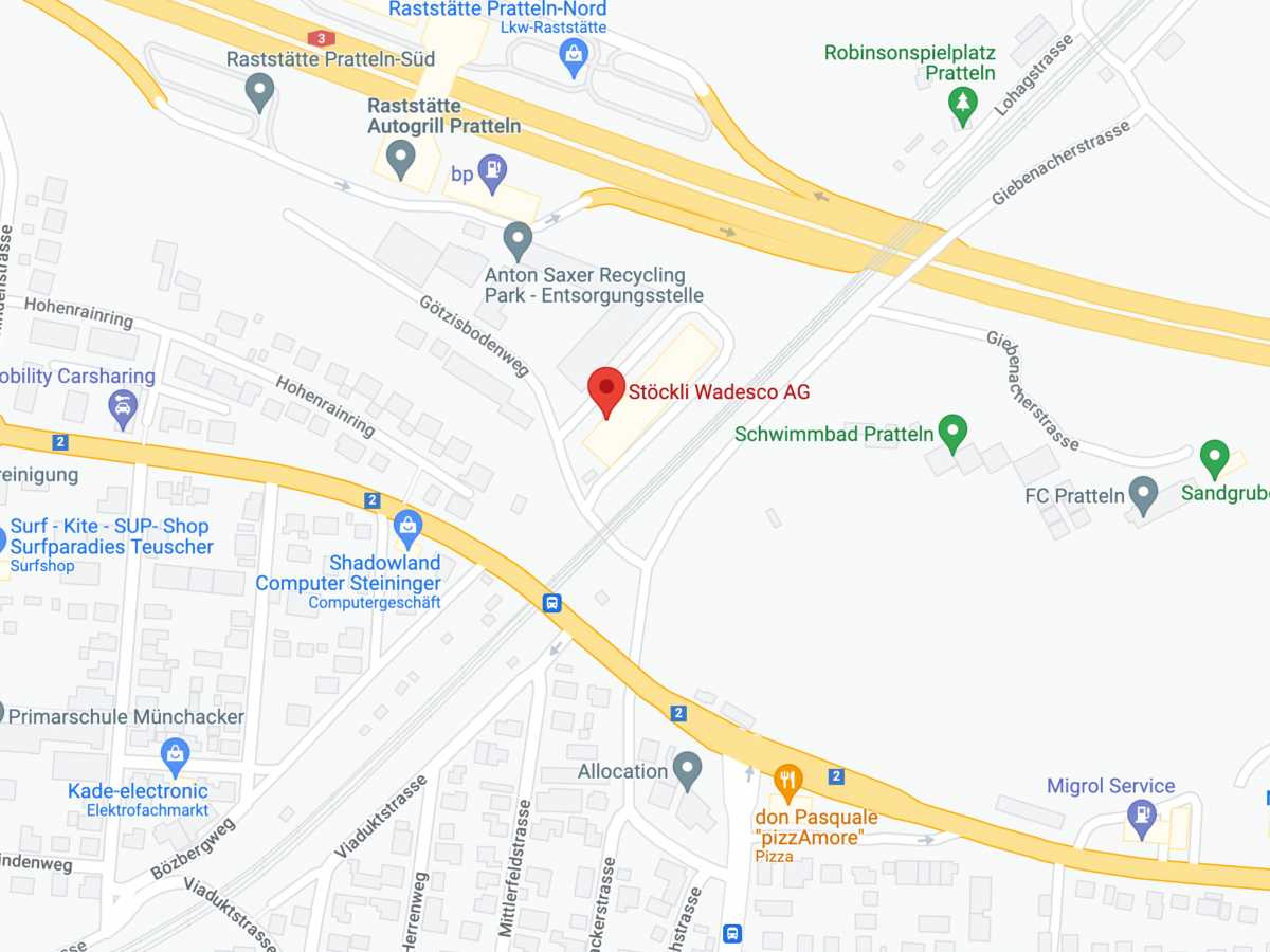 Google Maps Karte mit Stöckli Wadesco Standortnadel
